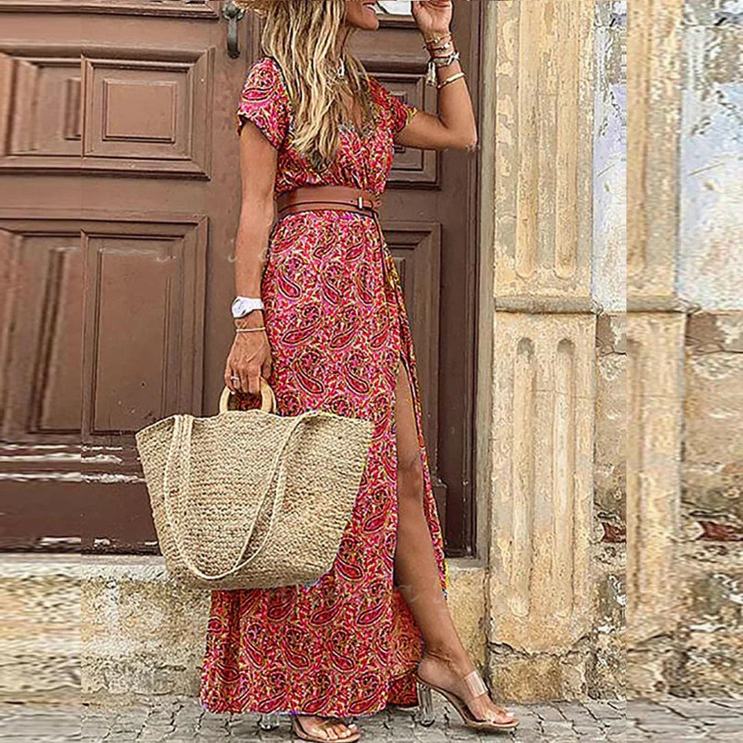 Isabella | Boho Maxikleid mit Paisley und Gürtel