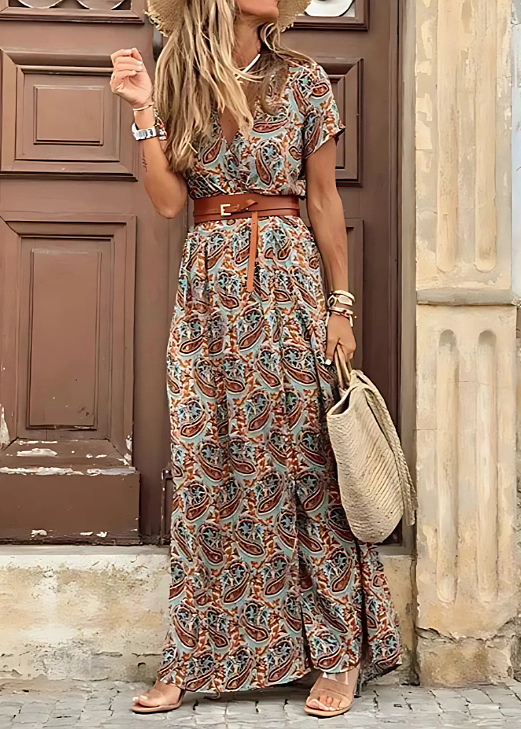 Isabella | Boho Maxikleid mit Paisley und Gürtel