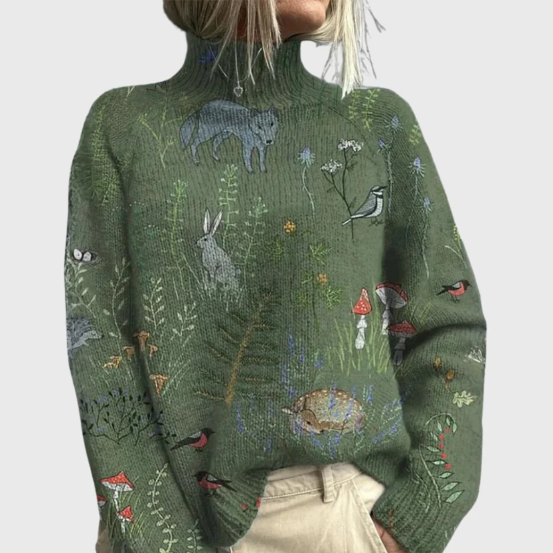 Jacqueline | Rollkragenpullover mit Waldprint