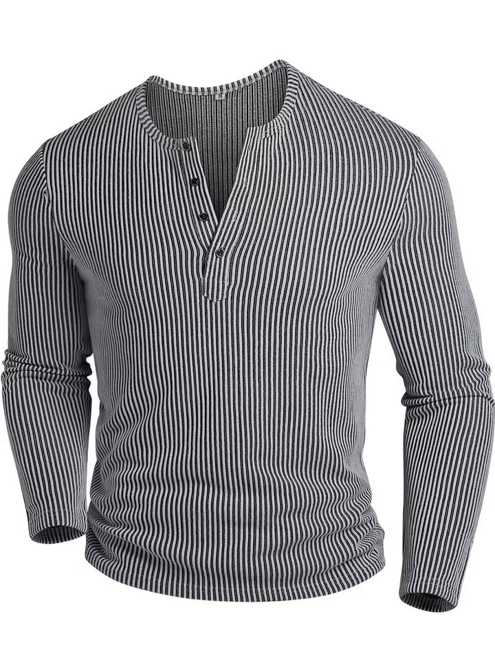 Jannik Herren Henley-Strickshirt mit Knopfleiste und Strukturmuster
