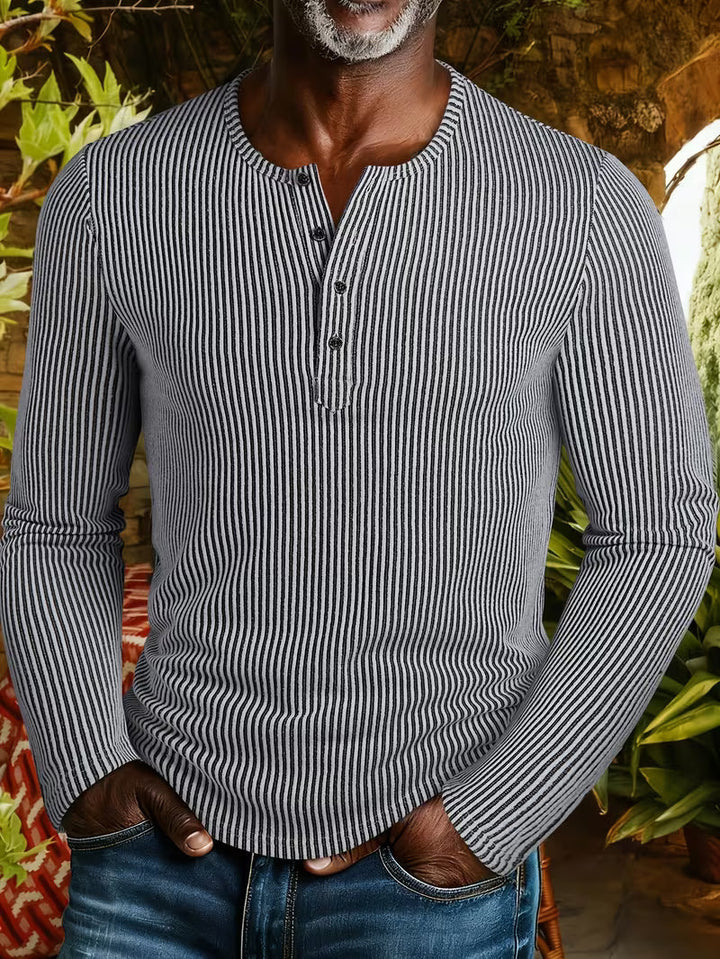Jannik Herren Henley-Strickshirt mit Knopfleiste und Strukturmuster – Grau