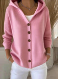Jette | Damen Strickjacke mit Kapuze und Knopfleiste
