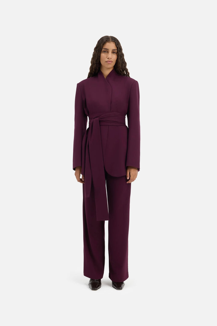 Johanna Damen Langer Blazer mit Abnehmbarem Bindegürtel – Aubergine