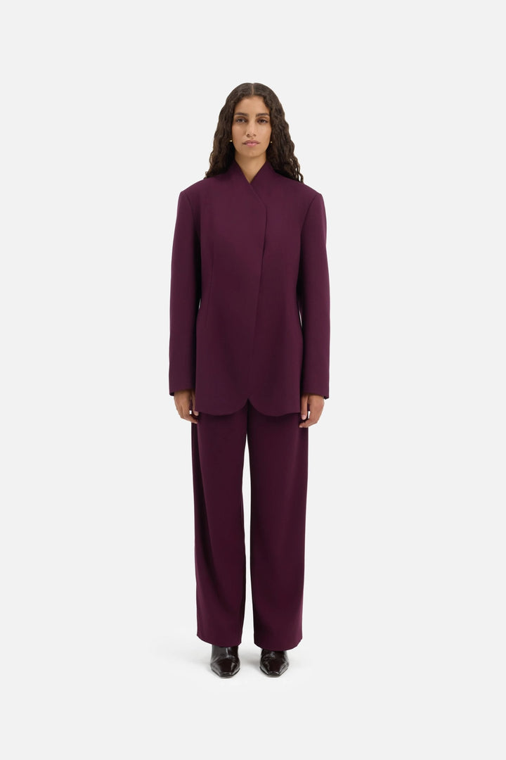 Johanna Damen Langer Blazer mit Abnehmbarem Bindegürtel – Aubergine