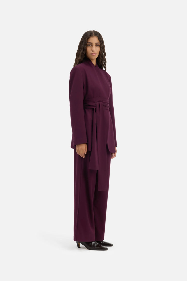 Johanna Damen Langer Blazer mit Abnehmbarem Bindegürtel – Aubergine