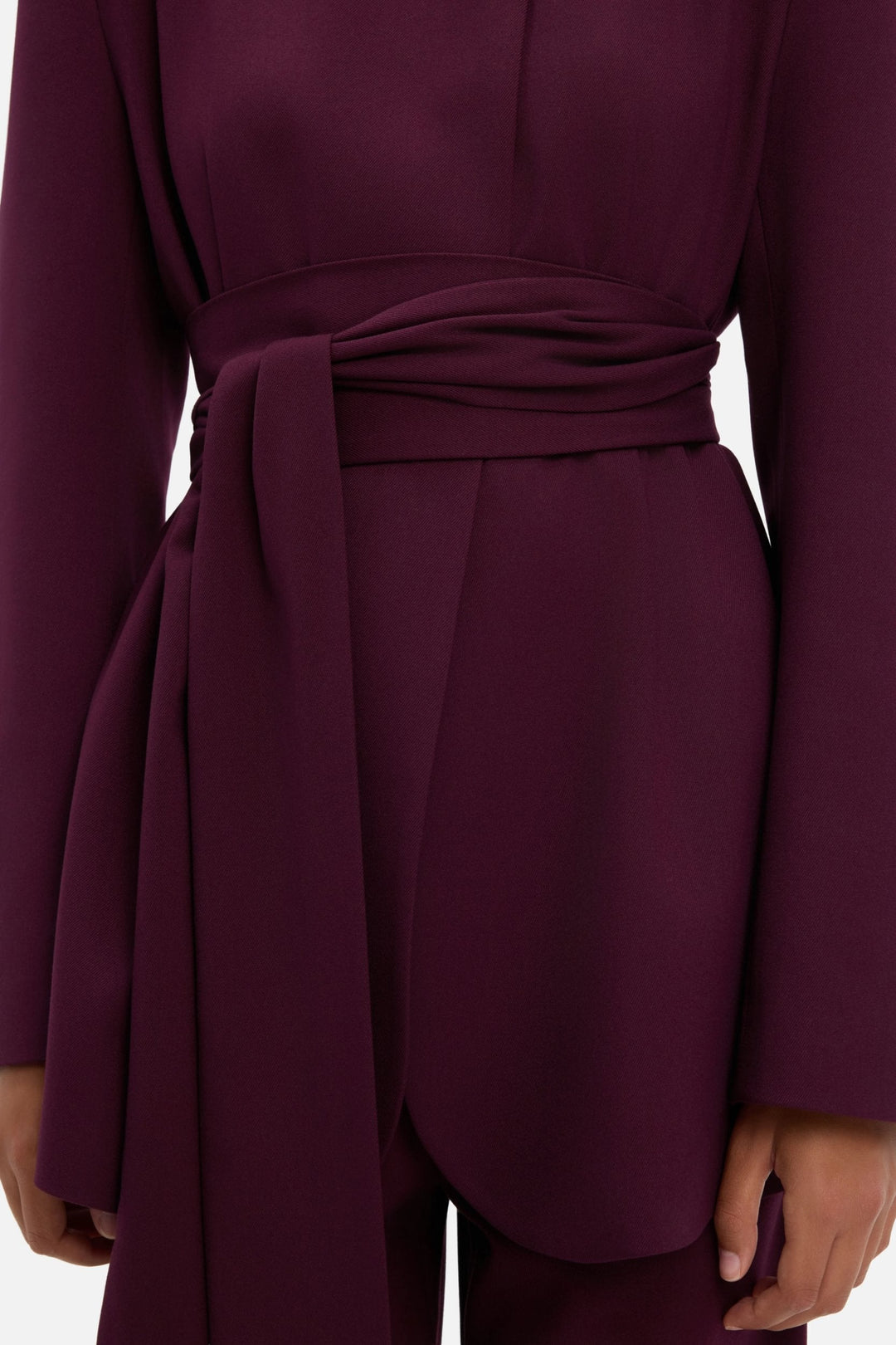 Johanna Damen Langer Blazer mit Abnehmbarem Bindegürtel – Aubergine