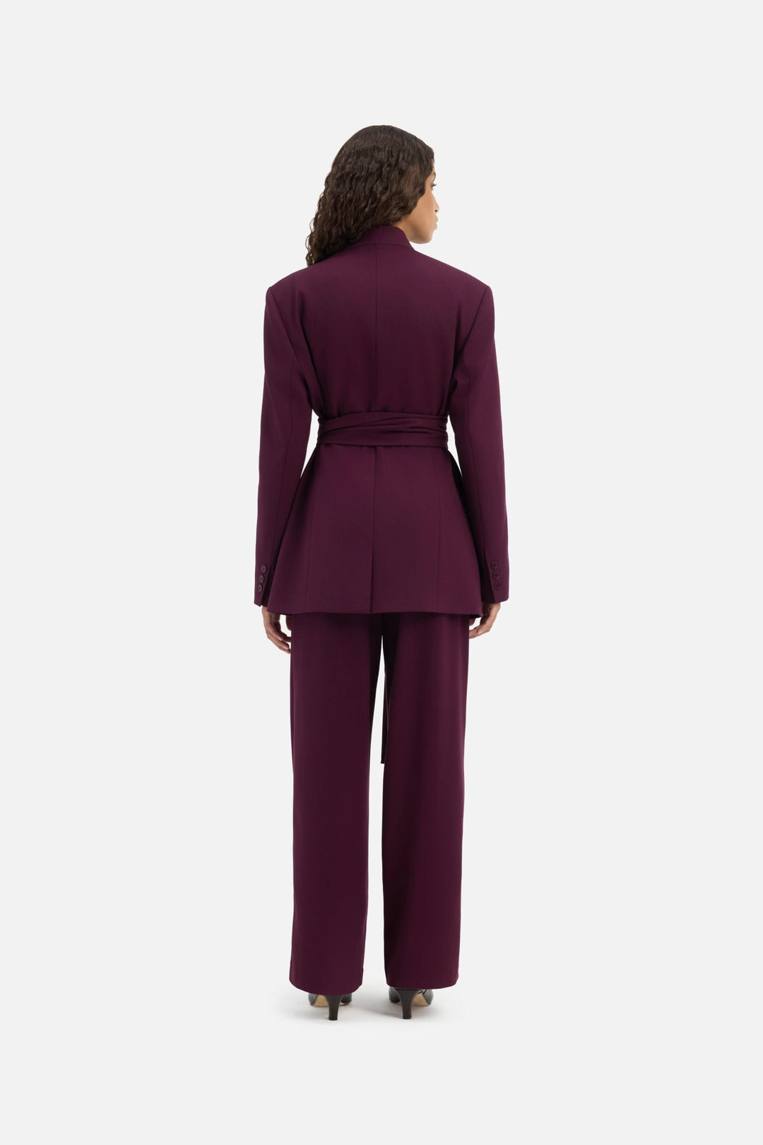 Johanna Damen Langer Blazer mit Abnehmbarem Bindegürtel – Aubergine