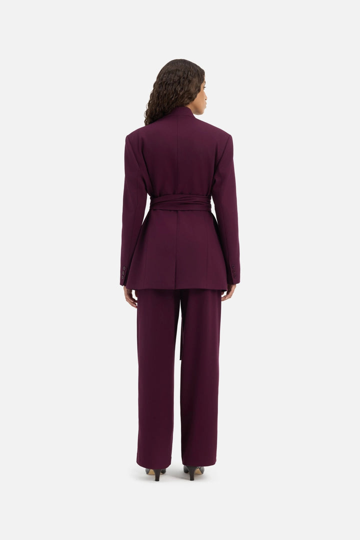 Johanna Damen Langer Blazer mit Abnehmbarem Bindegürtel – Aubergine