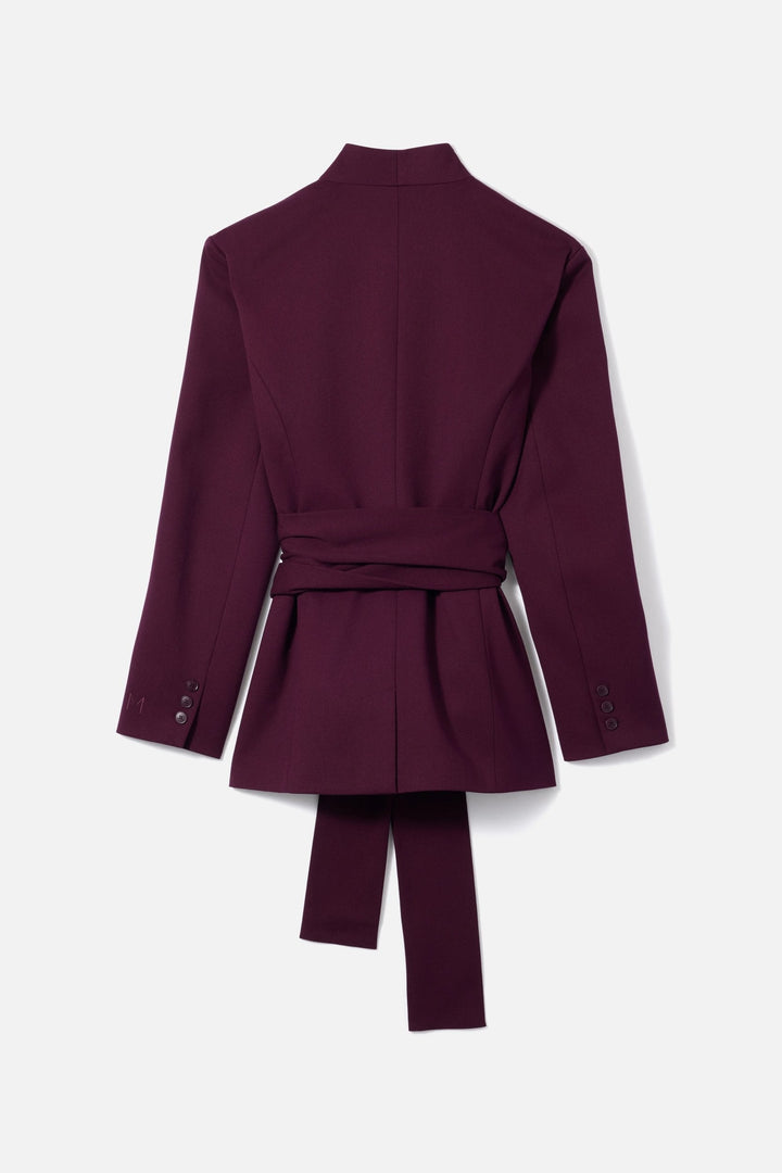 Johanna Damen Langer Blazer mit Abnehmbarem Bindegürtel – Aubergine