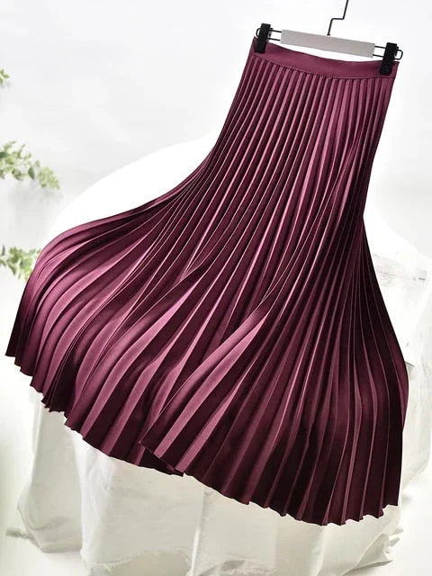 Jolie | Damen Plissierter Satin Midirock