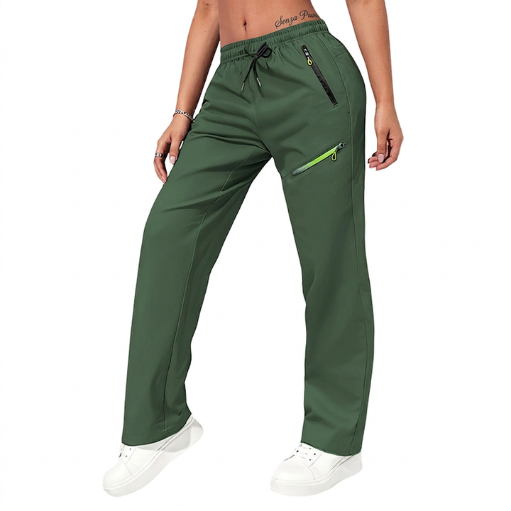 Jonna Damen Sporthose mit geradem Bein und Reißverschlusstaschen Grün