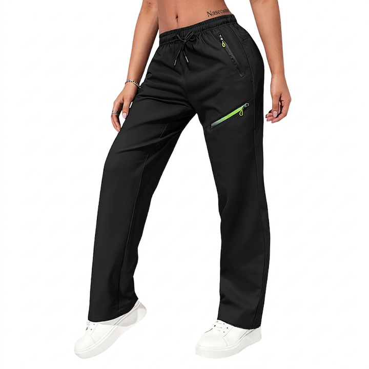 Jonna Damen Sporthose mit geradem Bein und Reißverschlusstaschen Schwarz