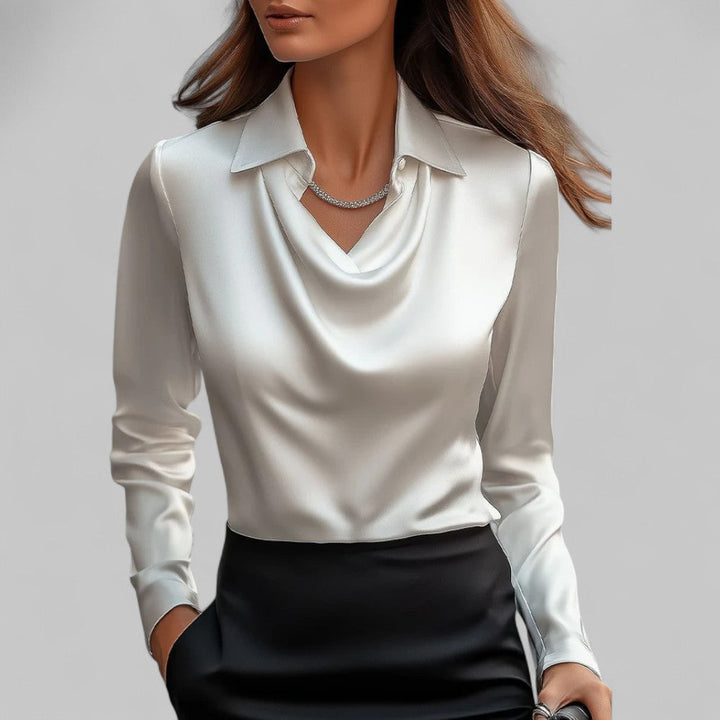 Theresa | Elegante Wasserfall Satinbluse