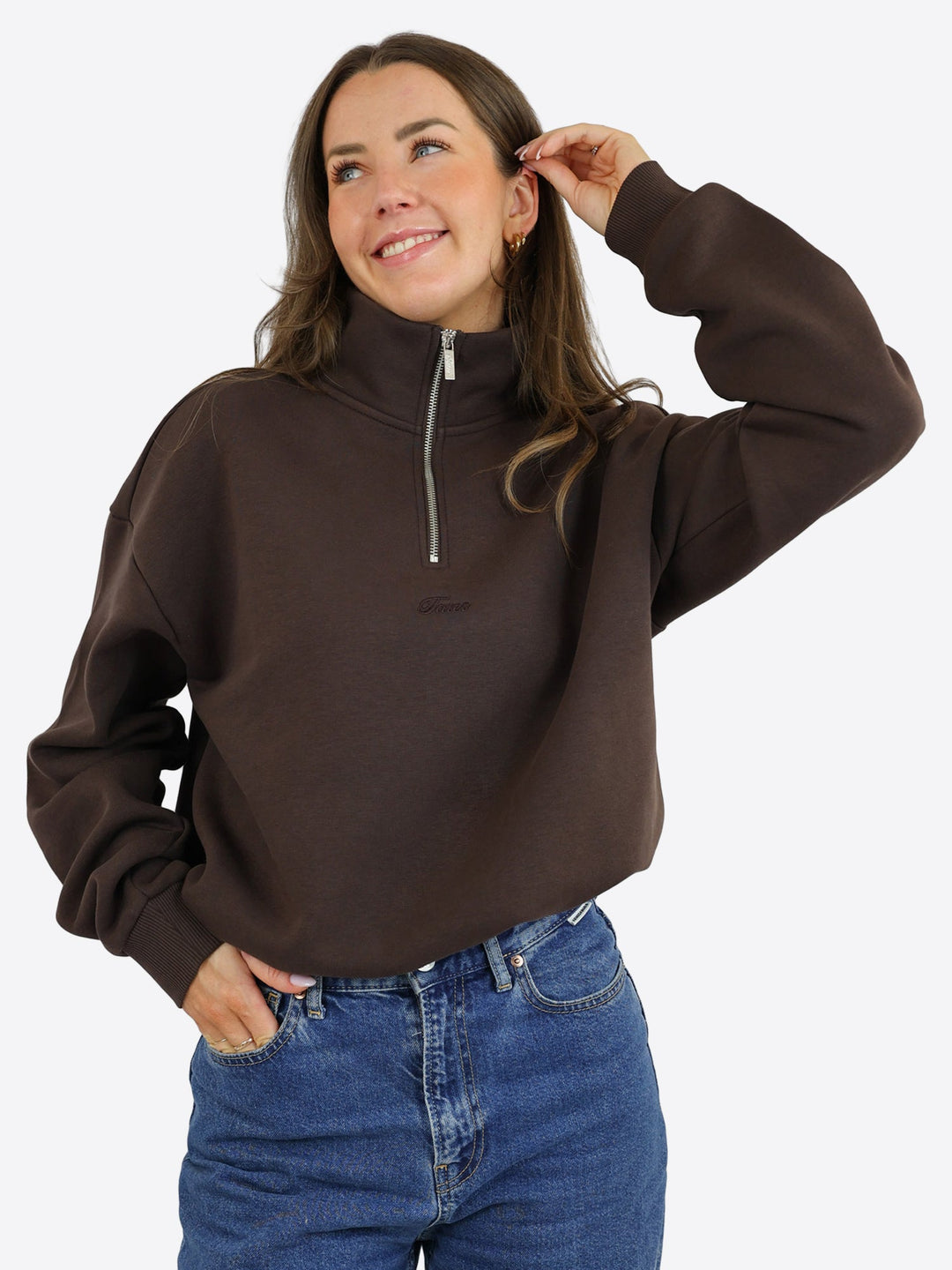 Jule Half-Zip-Pullover – Stehkragen mit Knopf und verstellbarem Saum