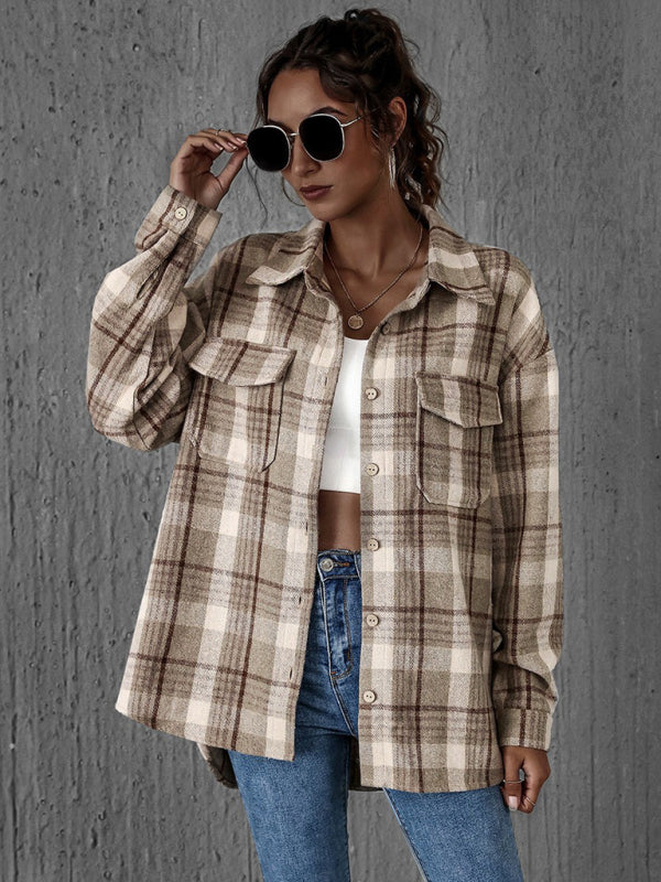 Juli Damen Oversize-Hemdjacke mit Karomuster und Klappentaschen
