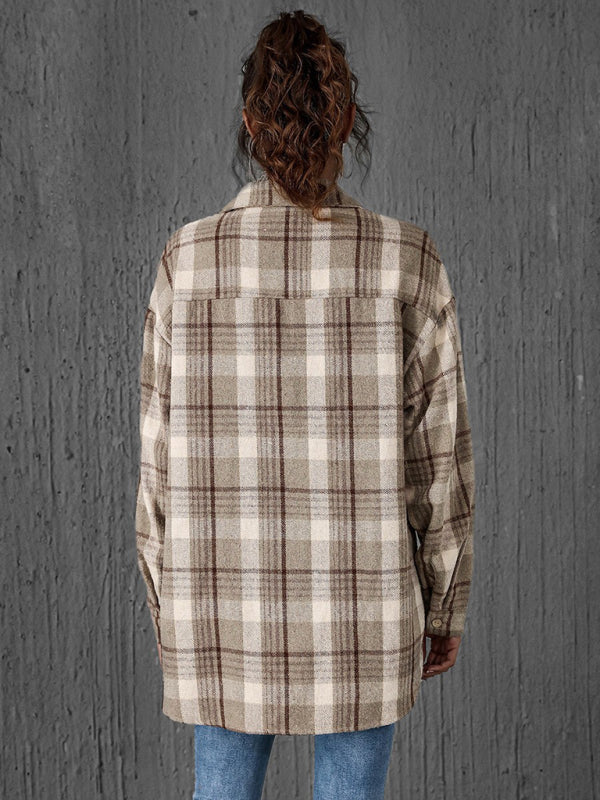 Juli Damen Oversize-Hemdjacke mit Karomuster und Klappentaschen