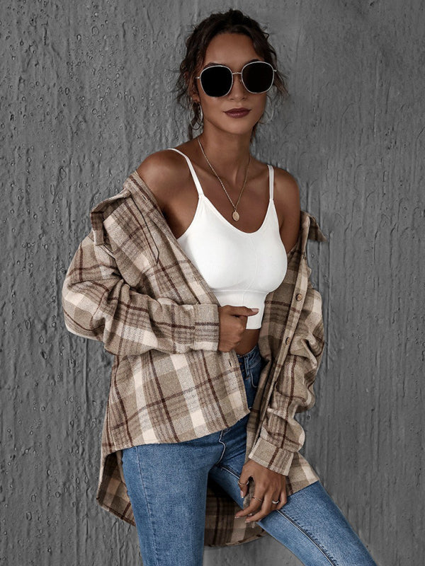 Juli Damen Oversize-Hemdjacke mit Karomuster und Klappentaschen