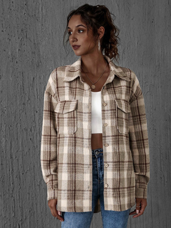 Juli Damen Oversize-Hemdjacke mit Karomuster und Klappentaschen