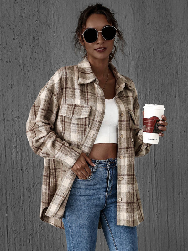 Juli Damen Oversize-Hemdjacke mit Karomuster und Klappentaschen