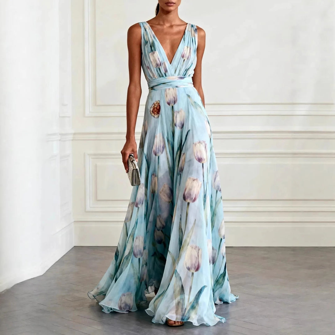 Julia | Damen Fließendes Chiffon-Wickelkleid Maxi