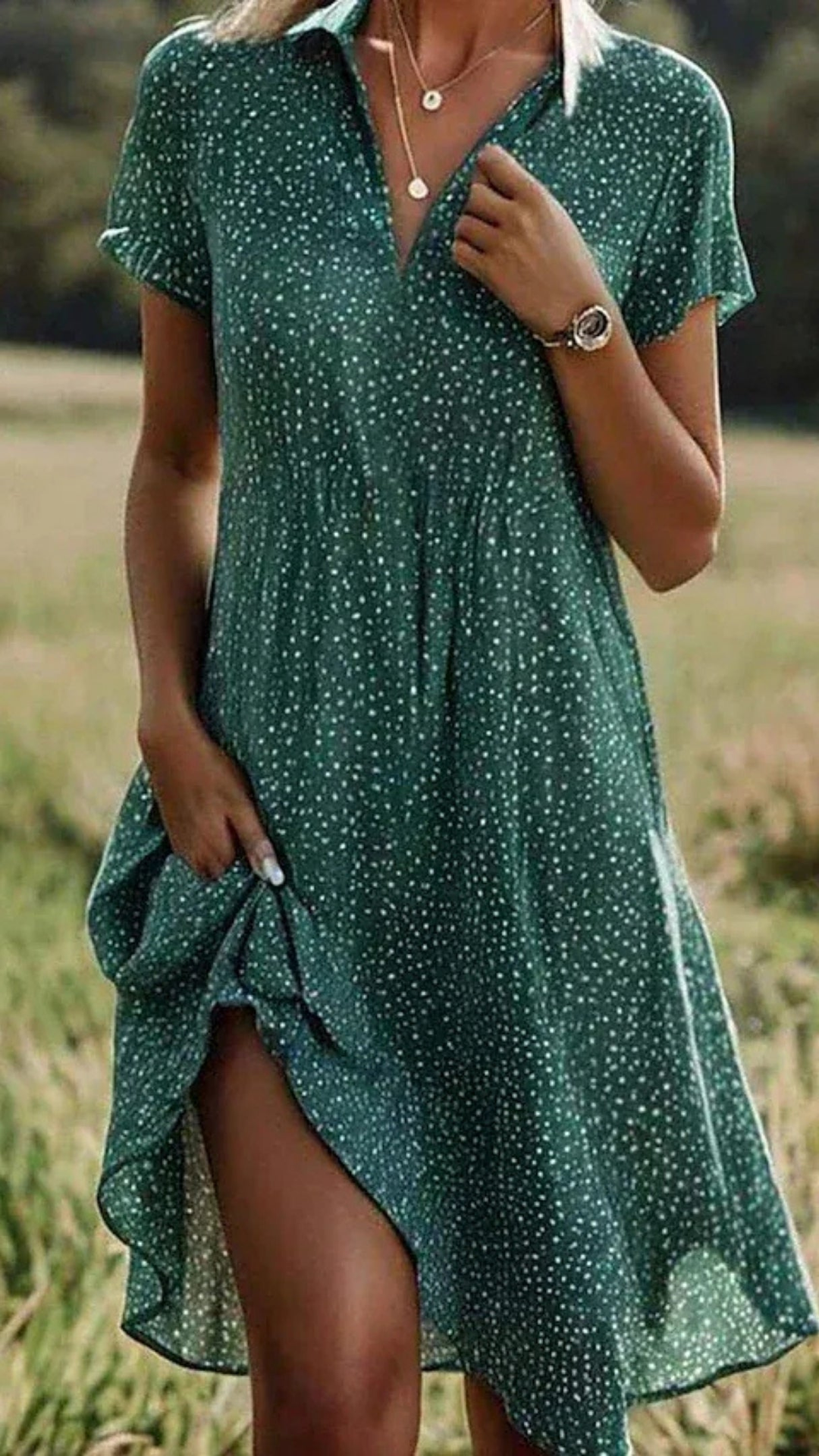 Julia | Damen Gepunktetes Kurzarm Midikleid
