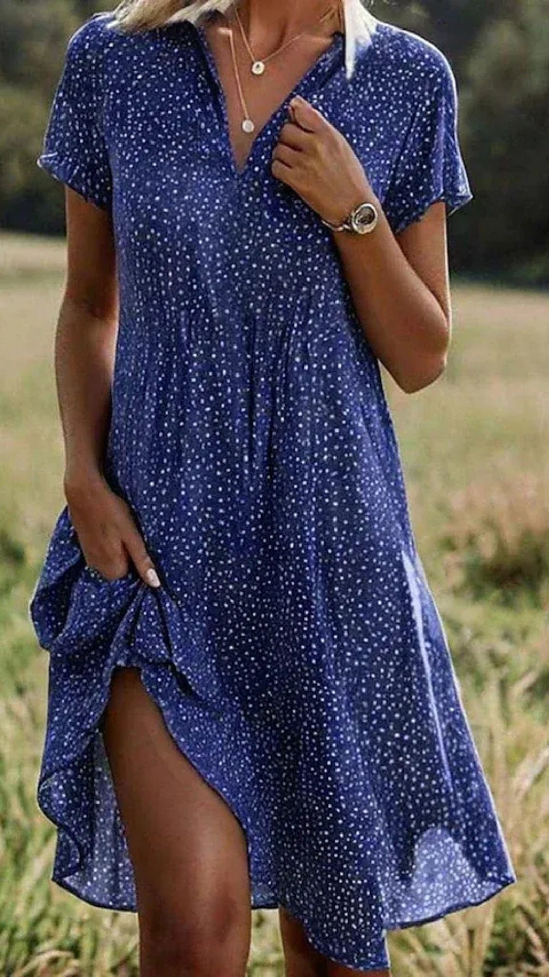 Julia | Damen Gepunktetes Kurzarm Midikleid