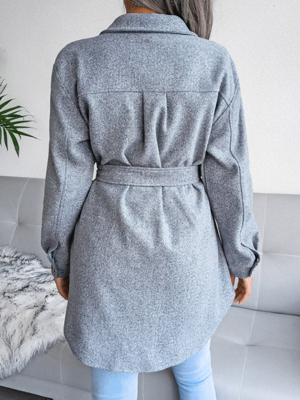 Juna | Damen langer Mantel mit Umlegekragen und Klappentaschen