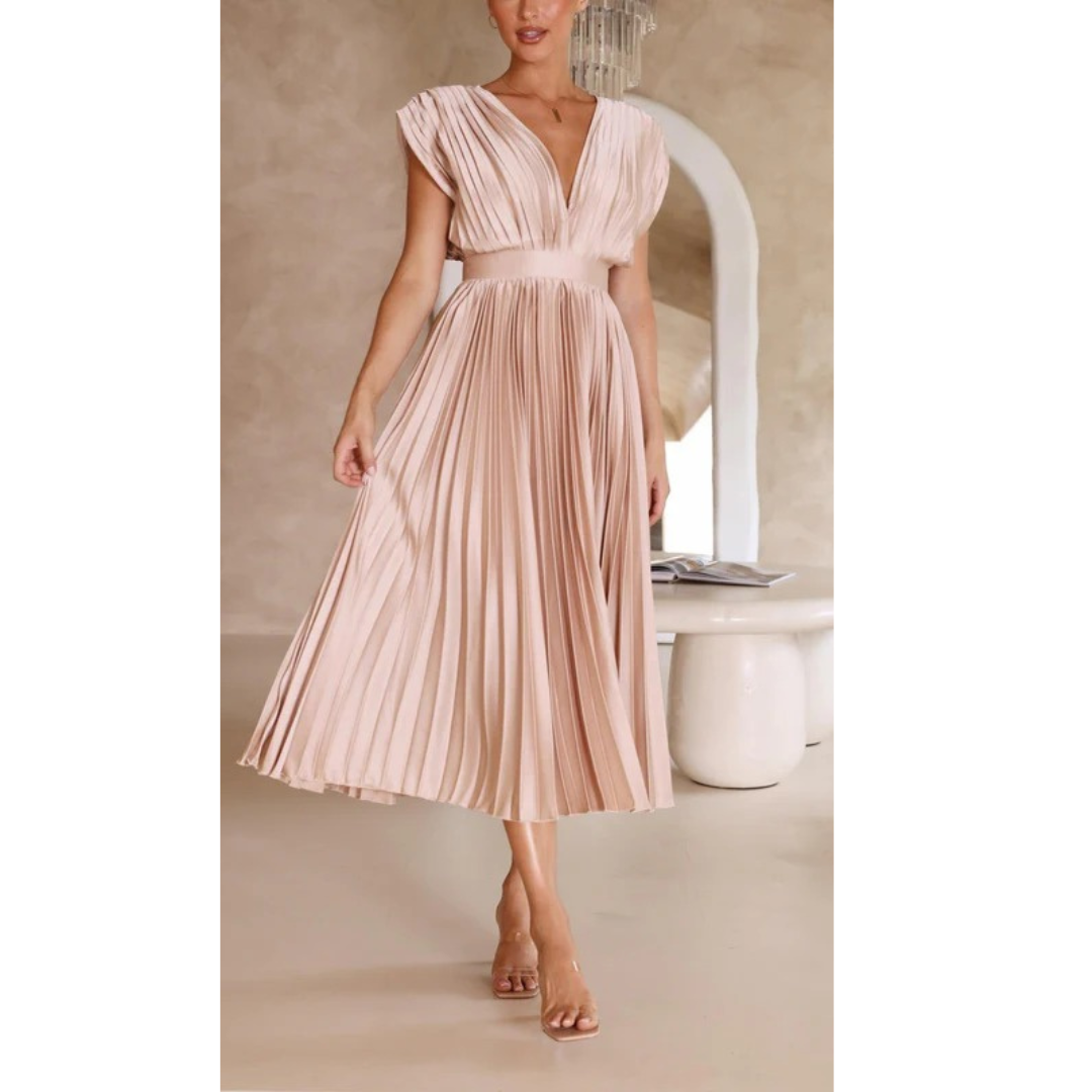 Kaitlyn | Plissee Midikleid mit V-Ausschnitt