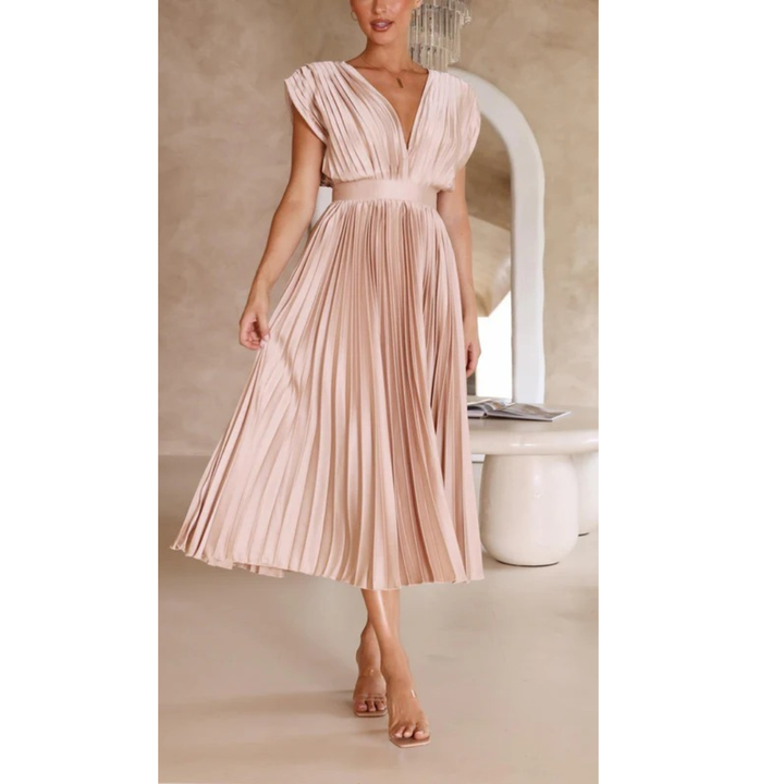 Kaitlyn | Plissee Midikleid mit V-Ausschnitt