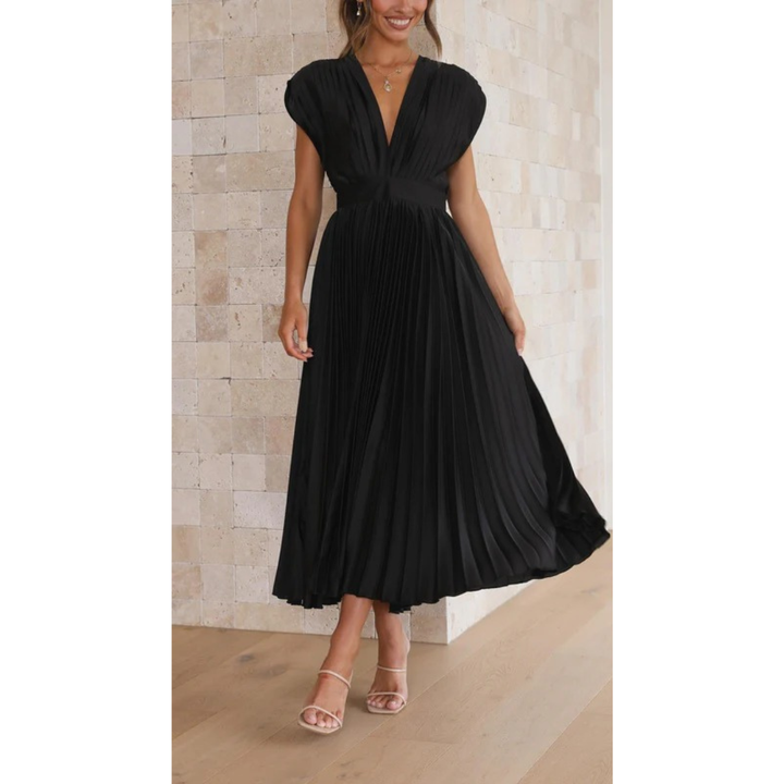 Kaitlyn | Plissee Midikleid mit V-Ausschnitt