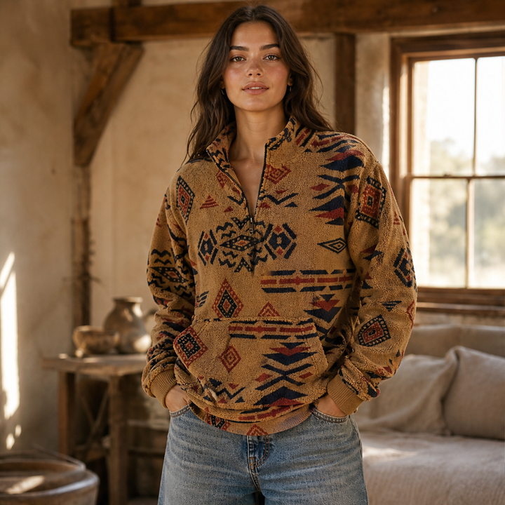 Kaja Damen Troyer-Sweatshirt mit geometrischem Muster und Kängurutasche