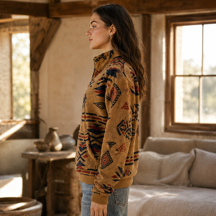 Kaja Damen Troyer-Sweatshirt mit geometrischem Muster und Kängurutasche