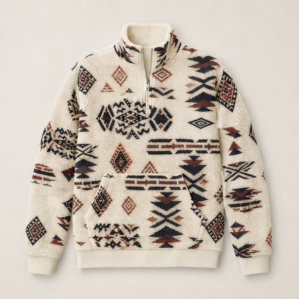 Kaja Damen Troyer-Sweatshirt mit geometrischem Muster und Kängurutasche – Beige