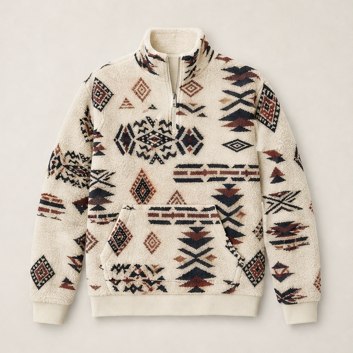 Kaja Damen Troyer-Sweatshirt mit geometrischem Muster und Kängurutasche – Beige