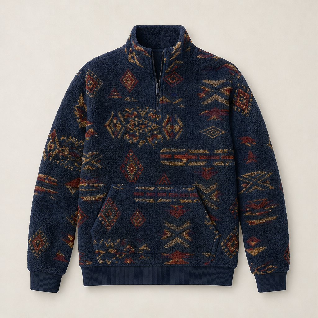 Kaja Damen Troyer-Sweatshirt mit geometrischem Muster und Kängurutasche – Marineblau
