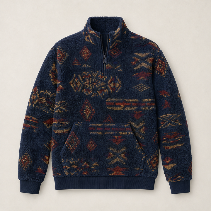 Kaja Damen Troyer-Sweatshirt mit geometrischem Muster und Kängurutasche – Marineblau