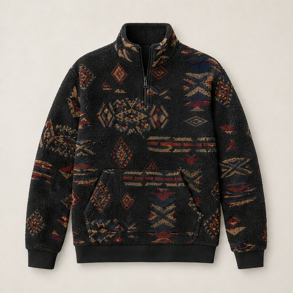 Kaja Damen Troyer-Sweatshirt mit geometrischem Muster und Kängurutasche – Schwarz