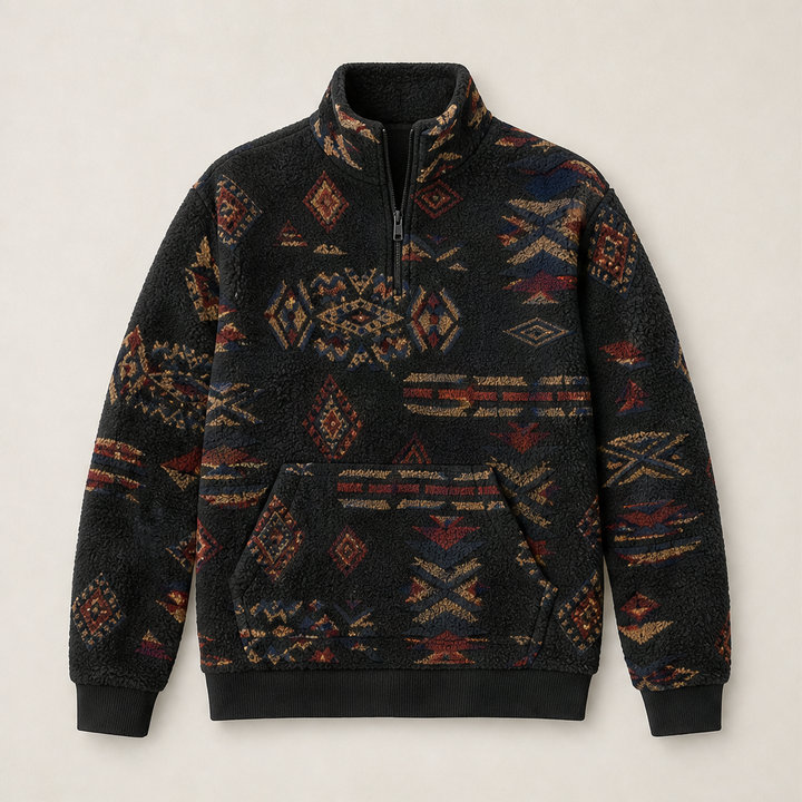 Kaja Damen Troyer-Sweatshirt mit geometrischem Muster und Kängurutasche – Schwarz
