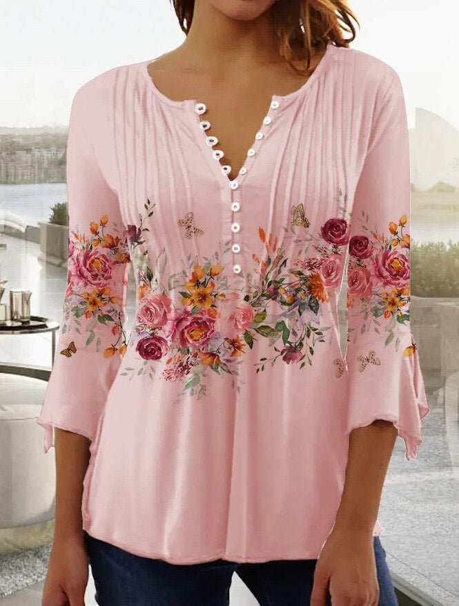 Karoline | Blumige Bluse mit V-Ausschnitt