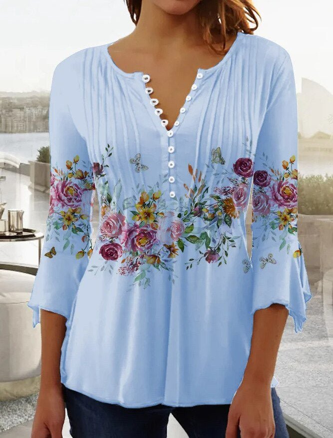 Karoline | Blumige Bluse mit V-Ausschnitt