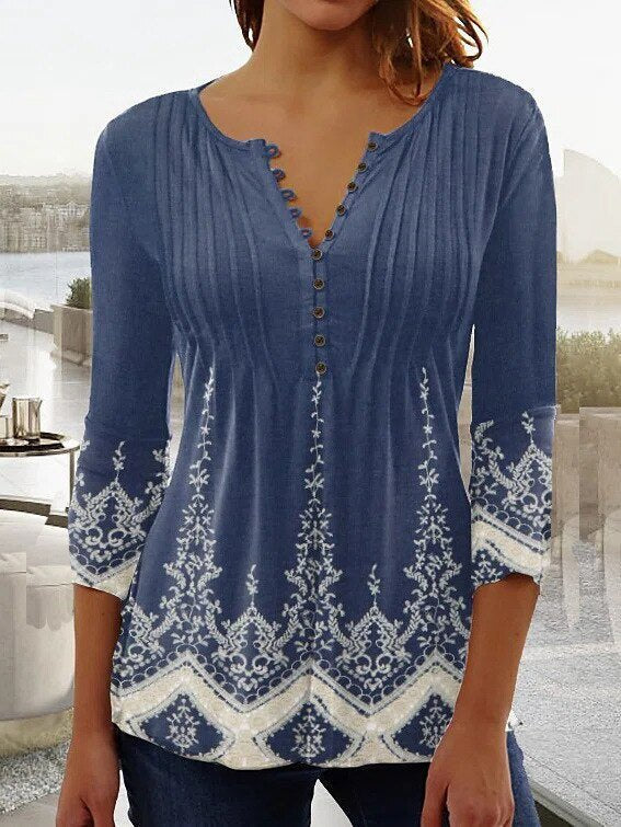Karoline | Blumige Bluse mit V-Ausschnitt