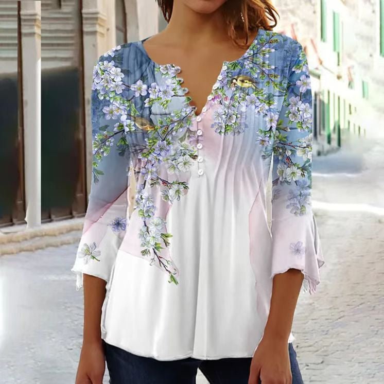 Karoline | Blumige Bluse mit V-Ausschnitt