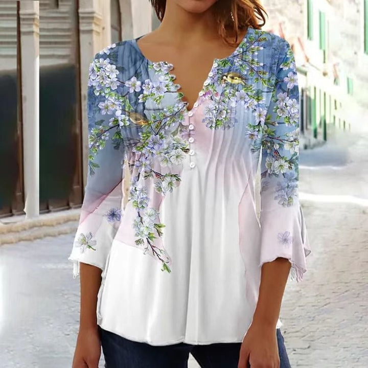 Karoline | Blumige Bluse mit V-Ausschnitt