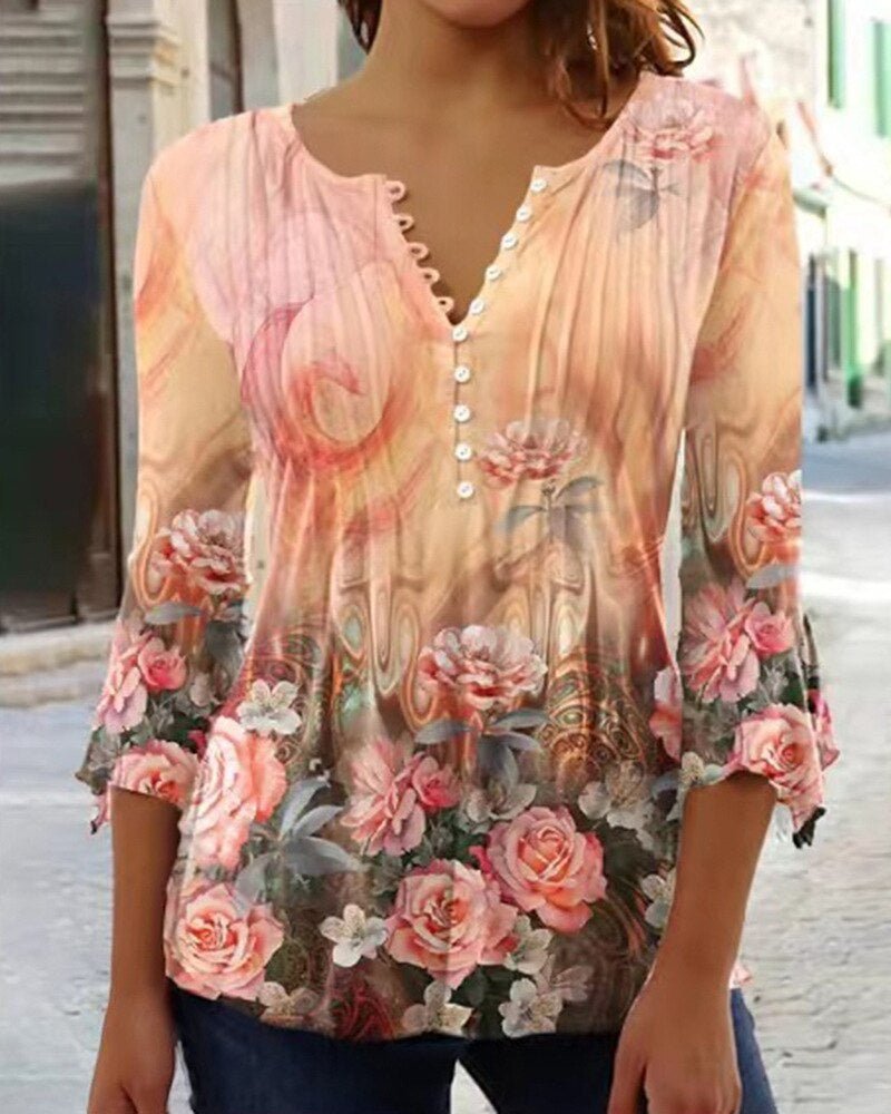 Karoline | Blumige Bluse mit V-Ausschnitt