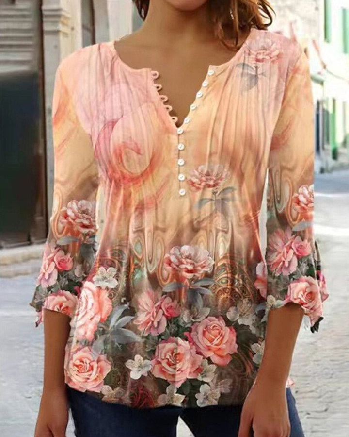 Karoline | Blumige Bluse mit V-Ausschnitt