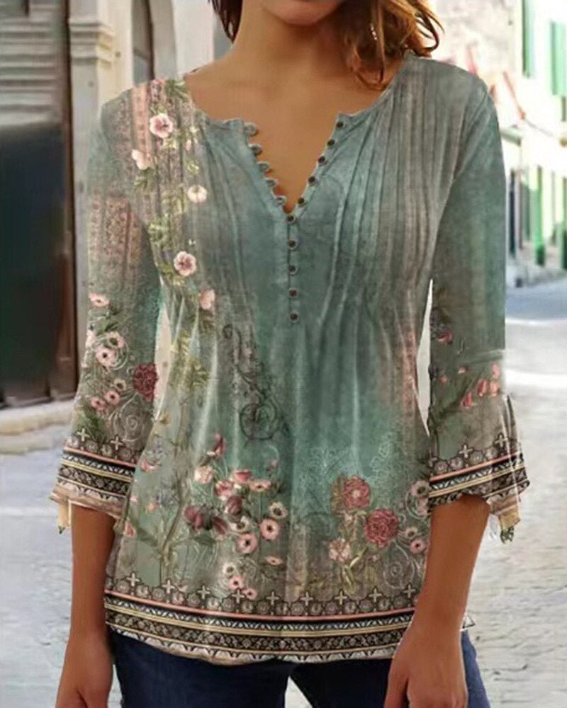 Karoline | Blumige Bluse mit V-Ausschnitt