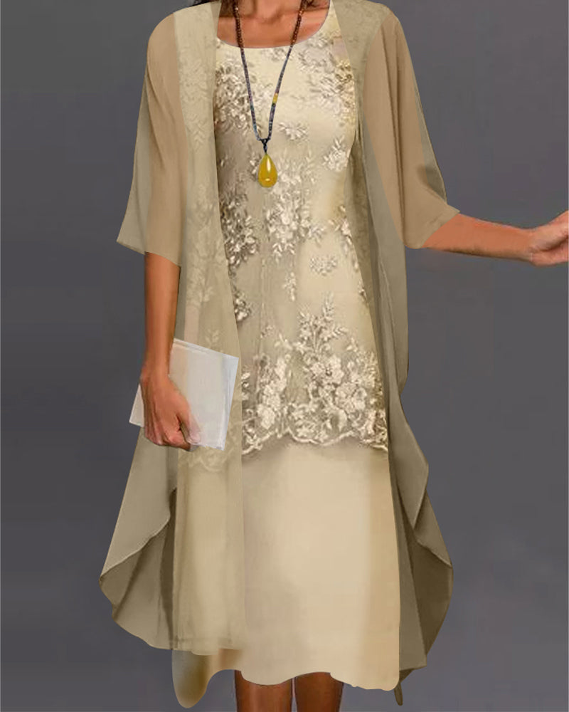 Katharina | Damen Fließendes Chiffon-Kleid mit Patchwork