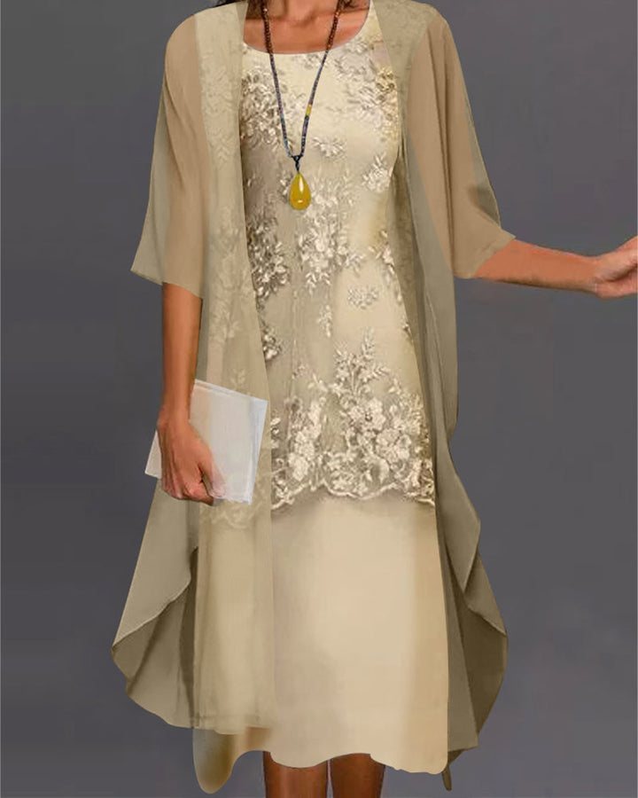 Katharina | Damen Fließendes Chiffon-Kleid mit Patchwork