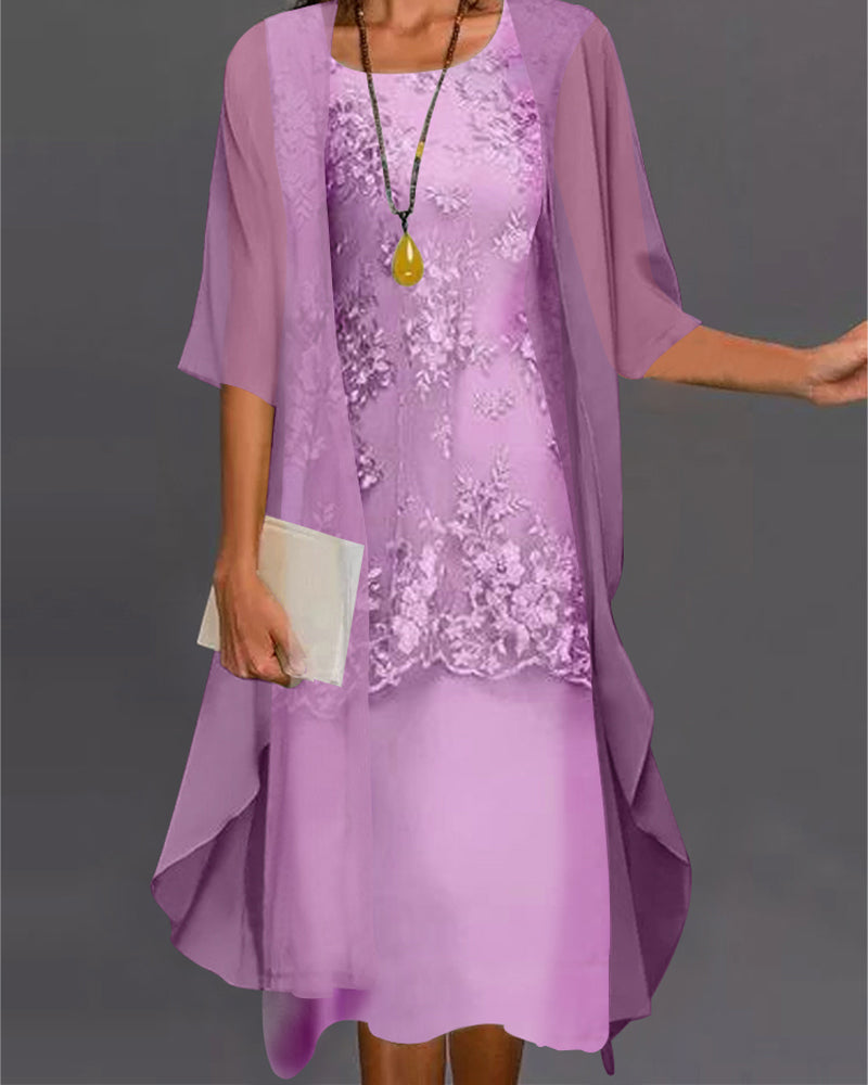 Katharina | Damen Fließendes Chiffon-Kleid mit Patchwork