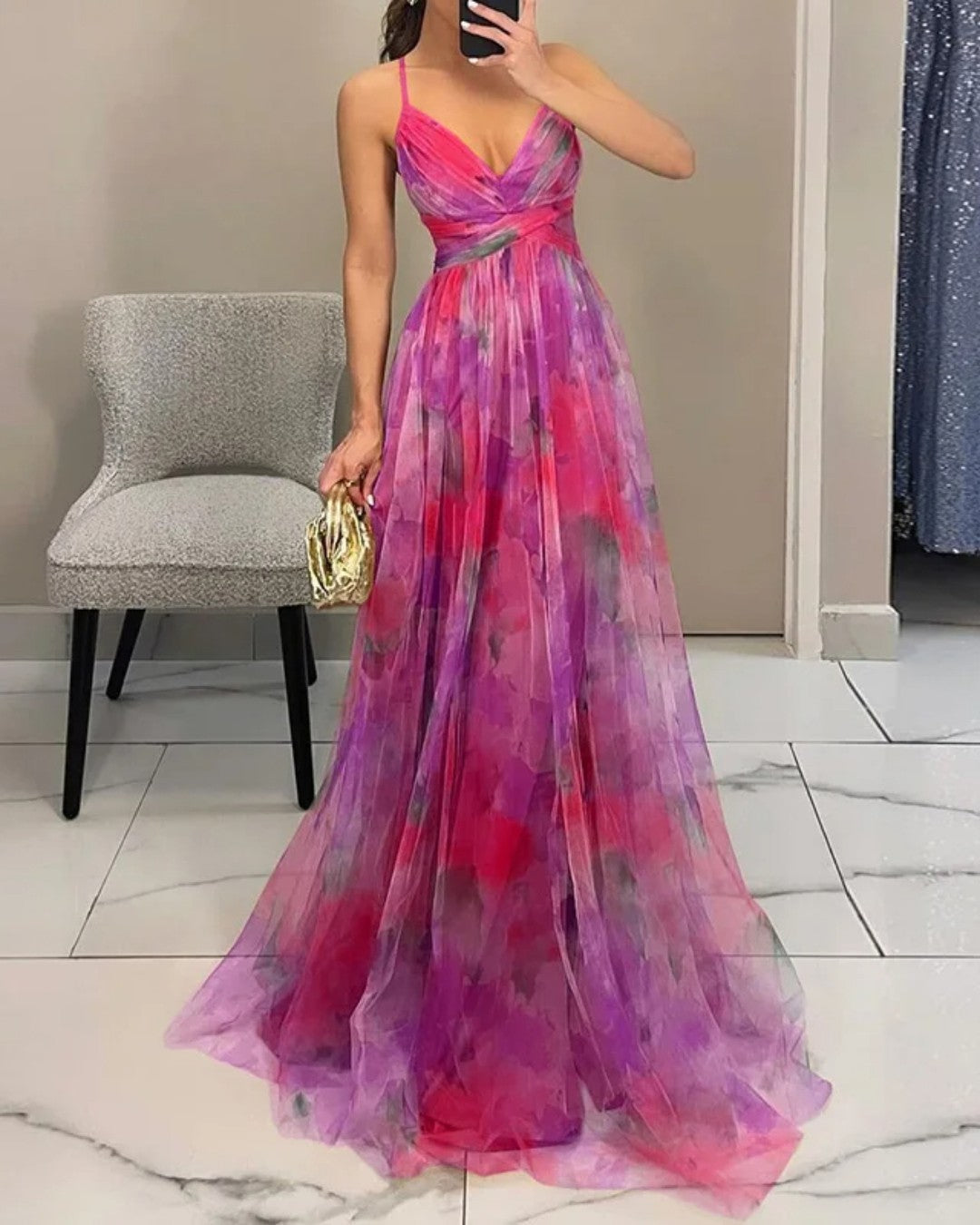 Katharina | Florales Maxikleid mit fließender Silhouette